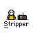 Animated contact sheet of a pixel art character performing actions with a radio-like device, displayed in 5x4 grid format on gray background.