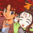A 48x48 pixel animated buddy icon featuring two anime-style characters on the left and stylized text on a black background to the right, arranged in a contact sheet layout with visible frame differences between sampled frames.