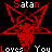 A 3x3 contact sheet of animated frames showing a red satanic pentagram with goat head symbol over black background, featuring repeated text "Satan" and "You Loves Satan" in pixelated fonts.