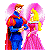 A 3-frame animated contact sheet showing a cartoon prince and princess in various poses against pink heart backgrounds, with the princess holding a rose in one frame.