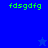 Green pixelated text 'fdsqdfg' on blue background with two star shapes in different positions across frames.