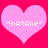 Two identical pink hearts on a bright red background with white text reading *nAtAlie* inside each heart.