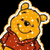 Animated Winnie the Pooh icon with yellow fur, red shirt, and white outline against black background.