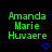 Green pixelated text reading Amanda Marie Huvaere with blue heart symbols on a black background.