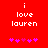 Red background with white text 'i love lauren' and five pink asterisks below, where the third asterisk changes from solid to hollow between frames.