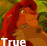 Animated pixel art of a red-haired character with closed eyes, showing text and heart changes across frames.