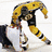 A pixelated image of a hockey player in yellow and black gear leaning forward on ice, with surrounding text asking if the viewer would be scared.