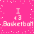 Pixelated pink background with white text and symbols arranged in two mirrored , featuring 'I' characters above '<3' below 'Basketball'