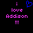 Pixelated text and symbols on black background: 'i love Addison !!!' in pink with blue heart above 'i' on left, no heart on right.