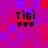 Pixelated text 'Tibi' above three heart symbols on a of purple and red squares