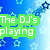 Blue background with light blue star shapes; green text reads "The DJ's playing" on left, black text reads "my favorite song" on right.