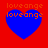 Four blue heart shapes on red background with orange text 'loveange' repeated above and inside each heart.