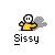 Animated contact sheet of a yellow stick figure icon with multiple frames showing motion and transparency variations, labeled "Sissy" beneath each frame on gray background.