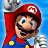 Pixelated Mario character in red cap and blue overalls with yellow buttons, holding a white object against a blue background with 'SUPER MARIO BROS.' text.