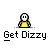 A 5x5 contact sheet of animated frames showing a yellow stick figure character with white head and black eyes, performing various poses and actions while the text "Get Dizzy" appears below each frame.