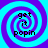 Four identical spiral patterns with alternating blue and purple rings, each containing the text 'get it popin' in black pixelated font.