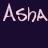 Pixelated text 'Asha Asha' in light pink with a heart symbol on dark purple background.