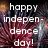 Pixelated text reads 'happy independence day!' in white lowercase letters on a multicolored pixelated background.