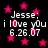 Black background with pink stars and repeated white text reading "Jesse: i love you 6.26.07" in a pixelated font.