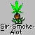 Pixelated character with brown face and green outfit holding a yellow object, topped with large green cannabis leaf, against gray background with text below.