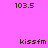 Static image with four quadrants displaying '103.5' and 'kissfm' text on pink, blue, cyan, and light blue backgrounds.