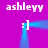 A purple background with four white 'ashleyy' text labels and four blue pixelated smiley face icons connected by blue lines.