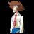 Pixelated anime-style character icon with text elements on a black background, showing two frames of animation in a contact sheet layout.