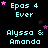 Pixelated text and stars on black background with repeated phrases 'Epas 4 Ever' and 'Alyssa & Amanda', some frames show pink star changes.