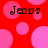 Red background with pink circles and black text reading "Jenns" in four positions.