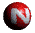 Red spherical icon with white text rotating through multiple angles on a gray background, showing partial letter sequences.