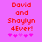 Red pixelated text on pink background reads 'David and Shaylyn 4Ever!' with five heart symbols below, two versions differ in heart color sequence.