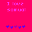 Pixelated text reads "I love samual" on bright pink background with purple and blue star-like symbols below.