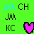pixelated icons on a bright green background, featuring repeated pink hearts and blue/black text characters with scattered color variations