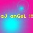 Pixelated text 'aj anGeL !!!aj anGeL !!!' repeats across a pink and cyan gradient background with scattered light effects.