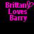 Pixelated pink text on black background reads "Brittany Loves Barry" with a heart symbol replacing the 'y' in Brittany.