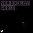 Animated contact sheet of 25 sampled frames from a 40-frame GIF showing the text "YOU POKE MY WORLD" with dynamic pixel-based animations including color changes, symbol variations, and motion effects on a black background.
