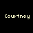 Pixelated text 'Courtney' appears in multiple positions on a black background with cyan rectangular blocks.