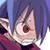 Pixelated anime-style character face with purple hair, red eye, and open mouth showing teeth in a static 50x50 icon format.