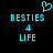 Pixelated cyan text and symbols on black background: 'BESTIES' above '4' above 'LIFE', with a cyan heart outline above 'BESTIES'.