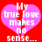 A static image shows a pink heart with white text on red background, reading 'My true love makes no sense...' in pixelated font.
