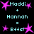 Pixelated text and star symbols on black background with cyan and magenta colors, showing 'Maddi + Hannah = Bffs!' repeated twice with star variations.