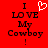 Red background with black text reading "I LOVE My Cowboy!" and a white pixelated heart replacing the word "LOVE" in the first frame.