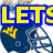 Animated sequence showing a football helmet with yellow 'WV' logo and blue text changing from "LETS" to "GO" over "WV" on white background.