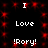 Black background with red pixelated border, white text 'I Love !Rory!' repeated in two