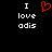 Black background with white text 'I love odis' and a red pixelated heart symbol above the text.
