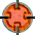 Circular icon with orange-red cross-shaped center, blue outer ring, and four black horizontal bars at cardinal points.
