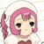 Pixelated anime-style character with short pink hair, black eyes, and a neutral expression wearing a white top and brown bottom.