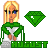 Pixel art buddy icon featuring a blonde woman in green and white clothing with a green diamond symbol, text "AUGUST" at bottom right on transparent background.