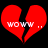 Two red broken heart shapes with white text 'WOW' and two dots on a black background.