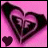 Animated pink background with layered heart shapes and a small dark heart in the corner.